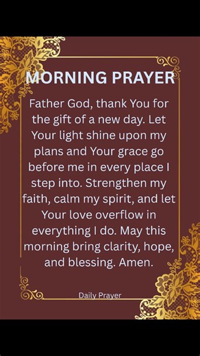 To everyone who faithfully joins these daily prayers—thank you. May God fill your morning with peace, clarity, and divine favor. 🌞🙏 #MorningPrayer #GodsGrace #NewDayBlessings #FaithJourney #PrayerWarriors #BlessedMorning | Daily Prayer