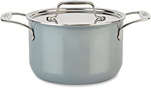 All-Clad FusionTec Ceramic Soup Pot 4 Quart Induction Oven Broiler Safe 500F Pots and Pans, Cookware Platinum