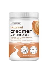 NativePath Keto Coffee Creamer Powder Hazelnut — Keto-Friendly, Non-Dairy & Low Sugar Creamer. Made with Grass-fed Collagen Protein Powder, MCT Oil & Monk Fruit. Soy & Gluten Free (7.6OZ)