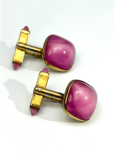Vintage Cuff Links Gold Tone Pink Moon Glow Glass Cabochon Mid Century Swank Shirt Accessory Formal Wear Men's Jewelry - Etsy