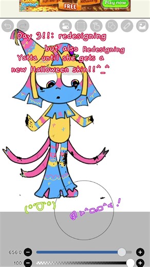 DAY 3!! Of designing, but also removing stuff until yatta get a new Halloween skin!^_^