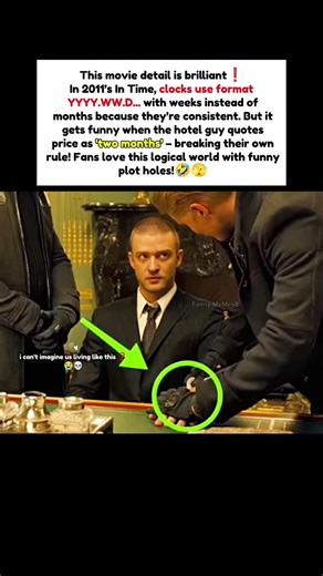 Detail in the movie In Time (2011) – Clocks Use Weeks, Not Months! Meme legend 'Two Months'!