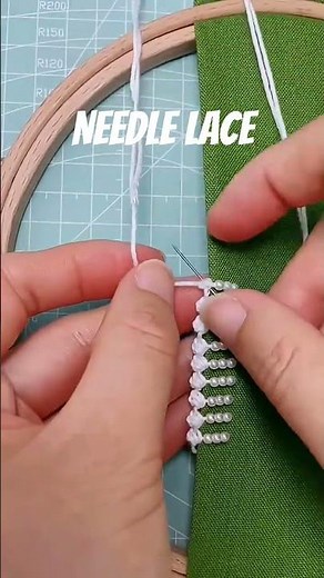 Needle Lace Beaded Embroidery Border#Hand embroidery#Hand Sewing Edging Technique