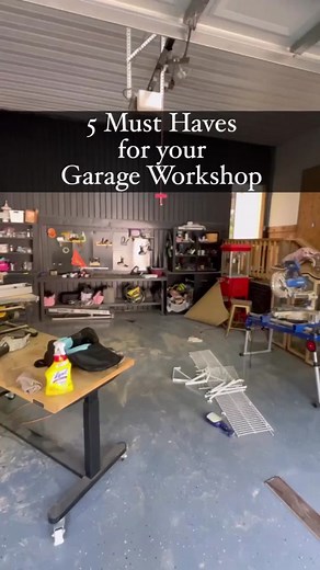 Here are my 5 Must Haves for a Functional Workshop/Garage: 1. Lighting is super important! That's why we teamed up with @GT-Lite LED to choose the perfect lighting solution for our garage workshop size, ceiling height, and desired brightness! (find the light in my bio) 2. Battery Charging Stations make finding and keeping charged batteries super easy 3. Utilize wall racks and bins for organized wood storage 4. Dedicated paint/stain sections are a must 5. Pegboards are the perfect solution for ke