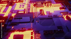 Abstract computer board can be used to describe technological processes, science and education. Information engineering component. Can be used as digital dynamic wallpaper. 3D rendering. Futuristic 4k