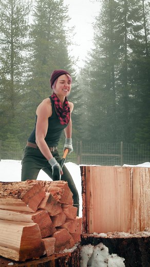 That'll do. #woodsplitting #woodchopping #farmlife #lumberjack #lumberjill #maplesyrup #lumberjack #slowmotion #queertok #queer #lesbian #farmtok #lesbiansoftiktok #lesbianlumberjack #Canadian #homestead #canada #maplemommy #woodtok