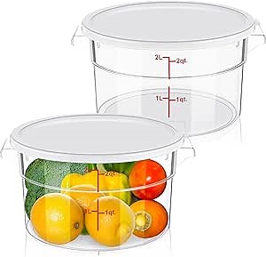 2 Pcs Dough Proofing Bucket with Lid, Round Food Storage Container 2 Qt Dough Bucket Clear Translucent Containers with Red Scale(White)