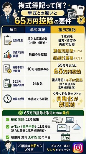 複式簿記とは？単式との違いと65万円控除の要件｜税理士解説 #Shorts