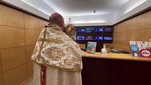 Notice here inside the Roman Catholic EWTN HQ priests go around blessing all the staff and each room. Also notice what they believe and actually say about Mary in this clip: “Queen born without original sin,... queen assumed into heaven.” Rome fundamentally teaches heretical doctrines not found in scripture. Mary was “in Adam” as Romans chapter 5 says. She was also never “assumed” into heaven. For a long time now Rome has been appropriating the office of Christ to Mary making her the meditator b