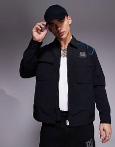 Hugo Red Bull Racing capsule Eselio blue piping detail oversized full zip track jacket in black | ASOS