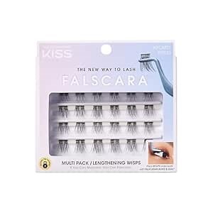 KISS Falscara DIY Eyelash Extension Lengthening Wisps - Featherlight Synthetic Reusable Artificial Eyelashes Multipack of 24 Mini Lash Clusters for that Authentic Eyelash Extension Look