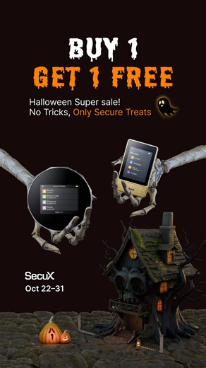  2025 SecuX Halloween Sale  Buy 1 Get 1 FREE on your favorite SecuX wallets — Neo-Gold, Nifty, V20, W20 & W10.  Shop the treats → https://lihi.cc/6XJFJ  Oct 22–31 only!  W20-PLUS $99 | W10-PLUS $59 #SecuX #CryptoWallet #HalloweenSale #SelfCustody | SecuX | Facebook