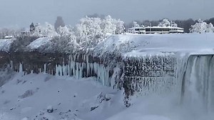 Niagara Falls partially freezes during rare sub-zero temperatures in Ontario, Canada