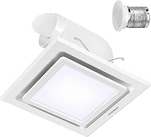 VIVOHOME Bathroom Exhaust Fan with Light, 165CFM Shower Ventilation Exhaust Fan with 6500K LED Light Combo,Ceiling Mount w/ 4" Duct Hose 1.5 Sones Square Fan, Cool White Light