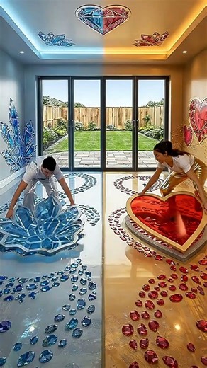 THIS DOUBLE FLOOR IS AMAZING! 🤍💛😱 Gold & Silver Gems Epoxy Luxury Floor 💎💖 #epoxy #epoxyfloor