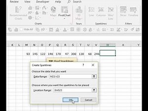 Create a sparkline in Excel and resize by column width and row height