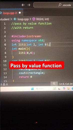 pass by value function |without return | program c++ print |rectangle| visual studio code