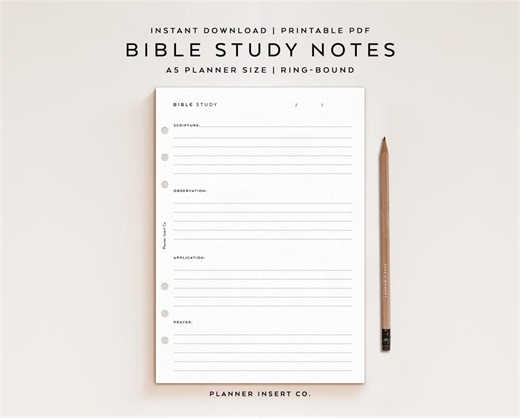 A5 PLANNER SIZE // Bible Study Notes Planner Insert Printable / Scripture Study Journal / SOAP Study / A5 Rings Planner Insert / Minimal - Etsy Australia