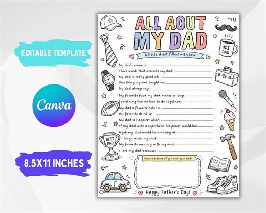 Father's Day Printable Questionnaire: All About My Dad Coloring Page (PDF Download) - Etsy