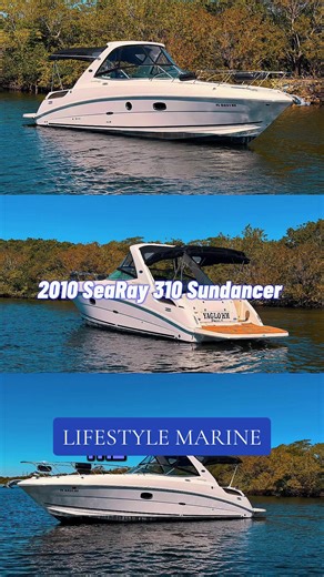 2010 Sea Ray 310 Sundancer 🌊⚓ 🚨Available now at Lifestyle Marine🚨 Beautifully maintained with low hours — this 31’ express cruiser delivers the perfect balance of performance and comfort. Spacious cockpit with wraparound seating, wet bar, extended swim platform, and full canvas enclosure — ideal for entertaining or relaxing at the sandbar. Below deck you’ll find: 🛏️ Private forward berth 🛋️ Convertible mid-cabin lounge 🍳 Full galley (fridge, microwave & stove) 🚿 Enclosed head with shower 