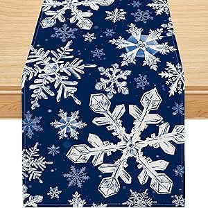 Siilues Christmas Table Runner, Snowflake Decorations Blue Christmas Runner for Table Seasonal Winter Holiday Home Party Decor Dining Table Decorations 13x72 Inch
