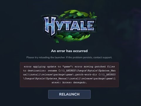 ARREGLAR ERROR: error applying update to "game" / Acceso Denegado HYTALE