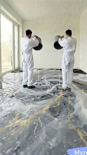 This Epoxy Floor Is Totally INSANE🔥Jet Black, Gold & White #epoxy #epoxyfloor #resinfloor
