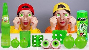 12K views · 332 reactions | Dona and her friend eat green dessert jelly and chocolate edible towel cake. What does it taste like? Thank you for watching! | DONA 도나 Fanpage | Facebook