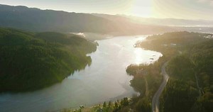 Aerial view from Burnaby Mountain Park of Deep Cove Bay