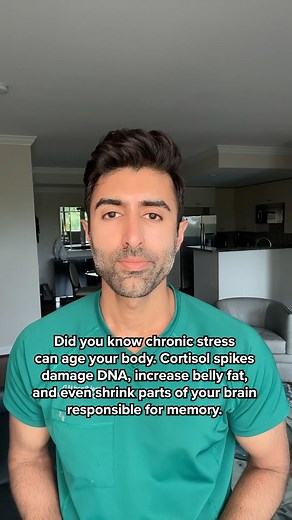 How Chronic Stress Accelerates Aging Long-term cortisol elevation drives biological changes that age the body from the inside out. 🧬 DNA damage and faster cellular aging Chronic stress raises oxidative stress, which damages DNA and overwhelms repair pathways. Research links persistent cortisol exposure to telomere shortening, cellular senescence, and significantly higher DNA damage in stressed individuals. PMID: 30557761, 35661679 🧂 Cortisol and belly fat accumulation High cortisol promotes vi