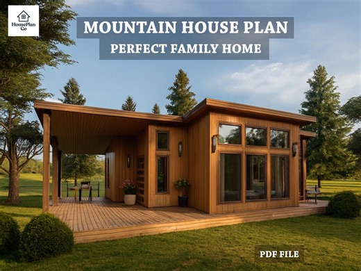 Modern Mountain House Plan PDF | Cozy Family Cabin Design | Small Contemporary Home Layout - Etsy