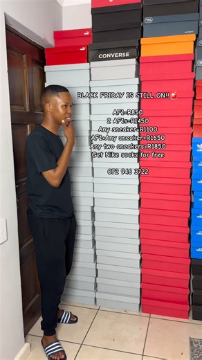 24K views · 402 reactions | BLACK FRIDAY IS STILL ON!!AF1=R8502 AF1s=R1450Any sneaker=R1100AF1+Any sneaker=R1650Any two sneakers=R1850Get Nike socks for free072 946 3722 | Mongezi Hlengane | Facebook