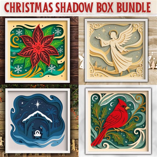 3D Christmas Shadow Box Bundle - Nativity Cardinal Angel Poinsettia Layered Files for Cricut Projects, Silhouette & Laser Cut - Etsy