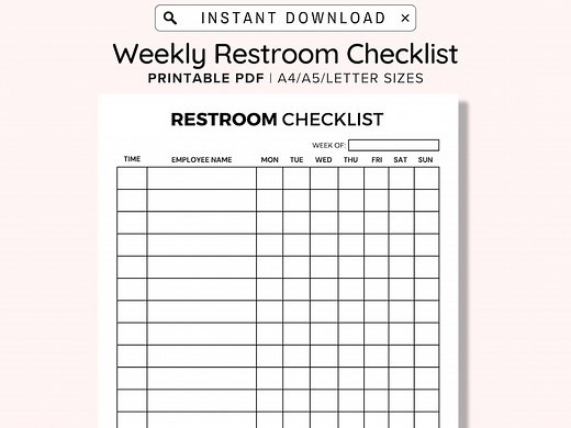 Weekly Bathroom Cleaning Chart With Employee Names Column Printable and Editable PDF, Cleaning Log for Business, Bathroom Checklist, Digital - Etsy UK