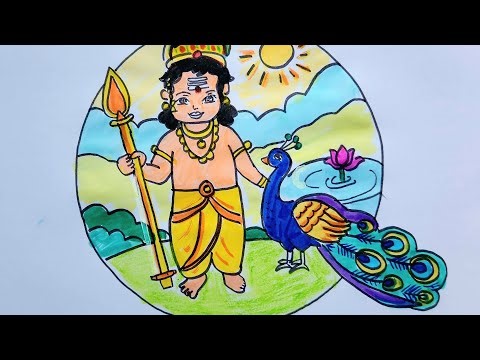 Lord Murugan Drawing / Murugan Drawing easy / Murugan with Peacock drawing