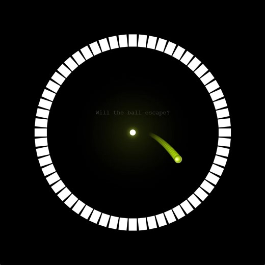 Kinatic on Instagram: "Put on your headphones and turn up the volume! 🎧✨ Immerse yourself in the ultimate visual and auditory ASMR experience. Watch as the glowing green gravity ball bounces effortlessly inside a rotating ring of blocks. With every collision, a block shatters, creating a satisfying, rhythmic melody that evolves as the space gets tighter. This generative physics simulation combines minimalist aesthetics with perfect collision mechanics to scratch that itch in your brain. Whether