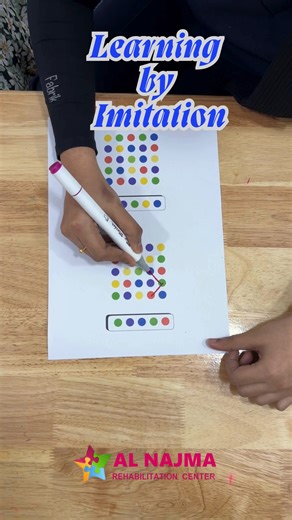 Al Najma Rehabilitation Center on Instagram: "“Learning Through Imitation – Building Focus, Direction & Coordination” Imitation activities play a vital role in early learning and skill development. In these tasks, children carefully observe patterns, directions, and sequences, then imitate them using dot grids and visual cues. These activities help strengthen: * Imitation skills * Visual attention and scanning * Directionality (up, down, left, right) * Hand–eye coordination * Fine motor control 
