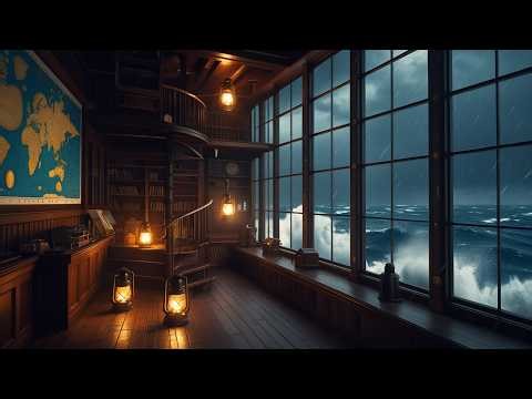 Cozy Lighthouse During a Storm | Ocean Sounds for Sleep (3 Hours)