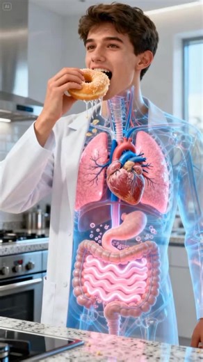 68 reactions | The Pathway of Digestion of a bite of donut from Mouth to Intestines. . . . #anatomy #humanbody #bodyhealth #fypシ❤️❤️ #trendingreels #viral #reelinstagram #foryou #shortsvideo #digestion | Visible Digestion | Facebook