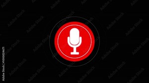 Audio microphone icon animation with radio wave. Podcast microphone animation on the black background. Voice record icon. Audio voice record icon 4k motion