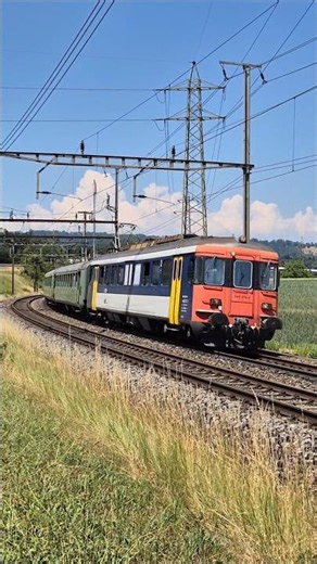 Der DSF RBe 540 074 zieht einige Historische Wagen und am Zugschluss Dampflokomotive 141 R 1244