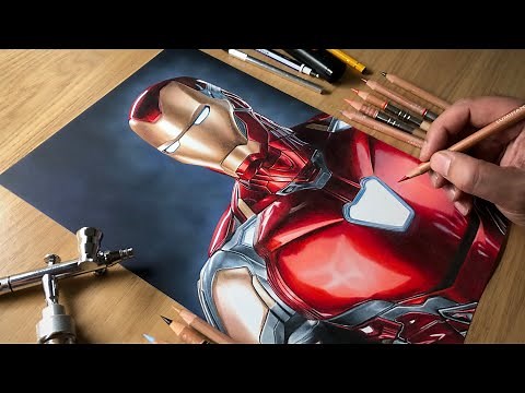 Drawing Iron Man - Mark 85 Suit - Coloured Pencil Timelapse | Artology