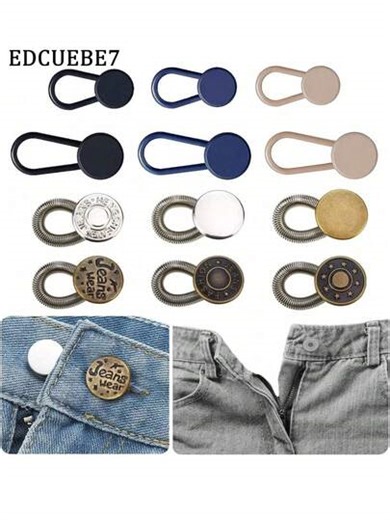 EDCUEBE7 12pcs Button Extenders, Jeans Metal Elastic Waist Belt, Plastic Elastic Adjustable Extender, Instant Pants Waist Extension, Seamless Clothing Accessory For Men And Women (Random Pattern) | SHEIN