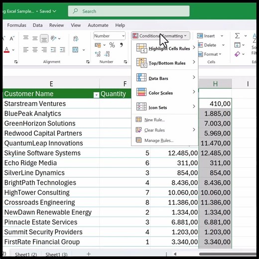 Displaying Numbers with Data Bars in Excel (Conditional Formatting)