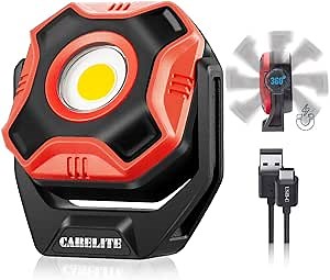 Work Light, 700 Lumen Rechargeable Magnetic Light with 3 Modes & 360° Pivoting Head for Mechanics & Outdoor Use (Red)
