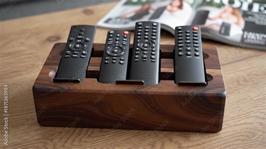 Wooden Remote Control Holder Organizer Dock Station Modern Home Decor Interior Design Lifestyle Technology Accessories Minimalist Storage Solution