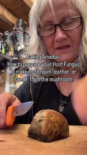9K views · 2.5K reactions | Amadou 3: How to cut your Hoof Fungus piece when you get it home, in order to make the mushroom leather. Our mushrooms are much smaller than those in Romania where just a few families like the Maté family keep the tradition alive. But they will make decent pieces for small bags and patchwork pieces. #amadou #tinderhoof #fomes #fomesfomentarius #mushroom #fungus #mushroomcraft #mushroomleather #mushroomsuede | Monica ‘Mo’ Wilde Forager | Facebook