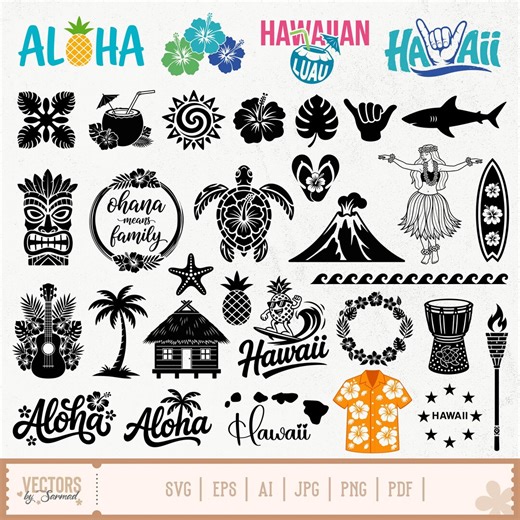 Hawaiian SVG Bundle, Hawaii SVG, Hawaiian Luau Svg, Aloha Svg, Hawaiian Flower Svg, Hawaii Tiki, Hawaiian Clipart, Hawaii Shirt, Hawaiian - Etsy