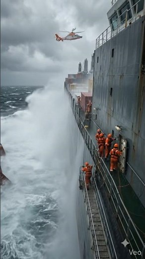 Massive ship trapped in a deadly storm…real rescue in action 🌊🚁#storm #ship #rescue #ocean