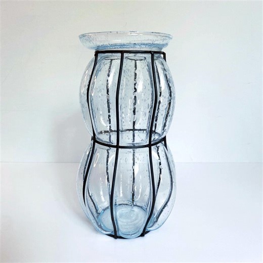 Hand-blown Seeded Glass Vase With Iron Cage: Rustic Farmhouse Centerpiece - Etsy Canada